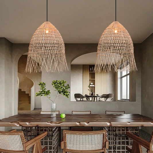 Handwoven Rattan Vertical Pendant Light-[Modern pendant lighting for bedroom and living space]-Demolights UK