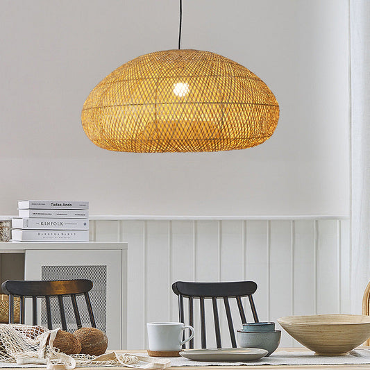 Beige Bamboo Pendant Light Handmade-[Modern pendant lighting for bedroom and living space]-Demolights UK