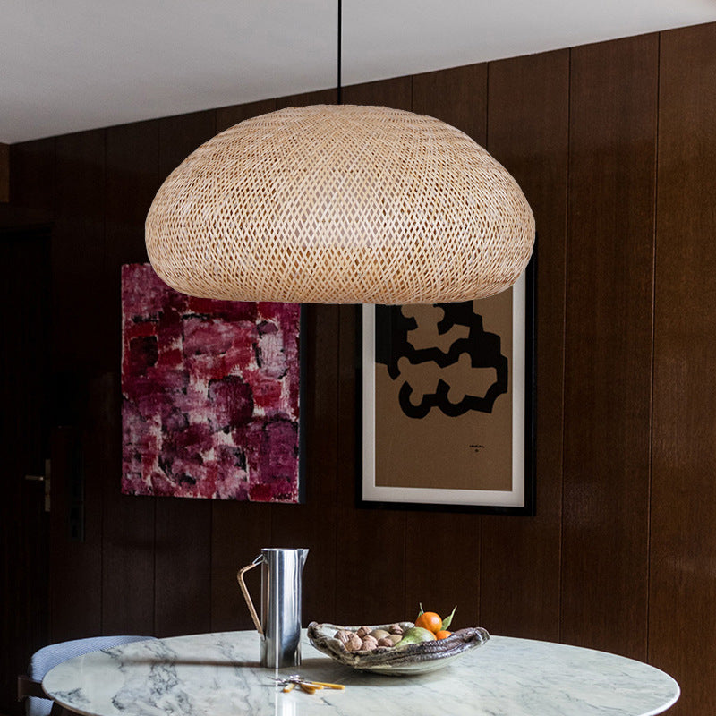 Beige Bamboo Pendant Light Handmade