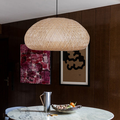 Beige Bamboo Pendant Light Handmade