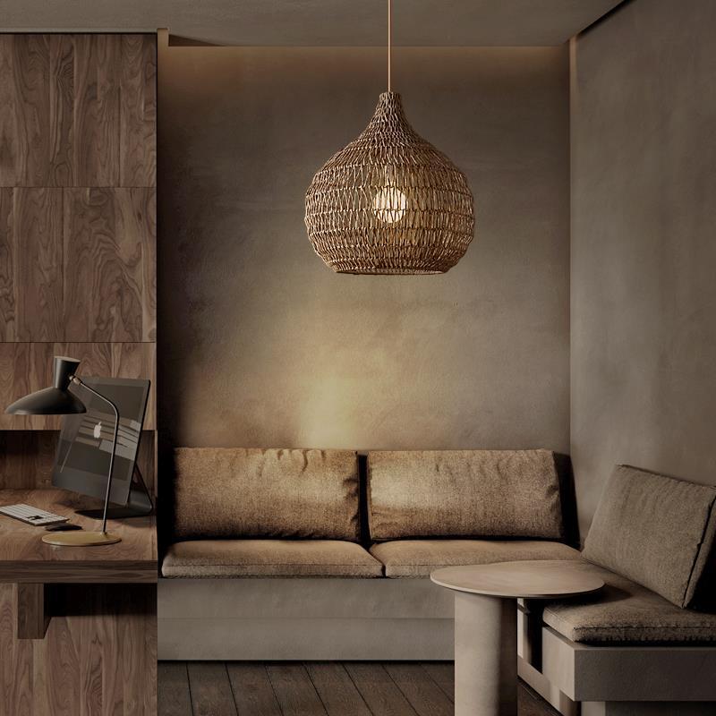 Traditional Pendant Light With Woven Shade