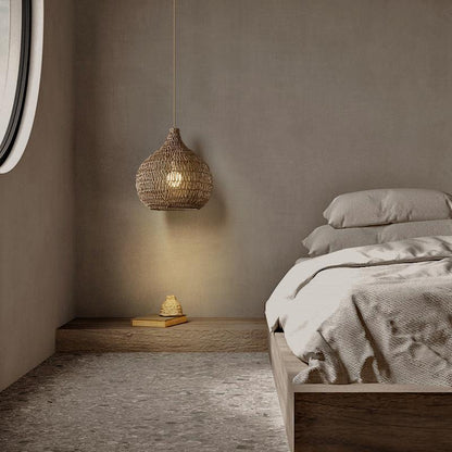 Traditional Pendant Light With Woven Shade