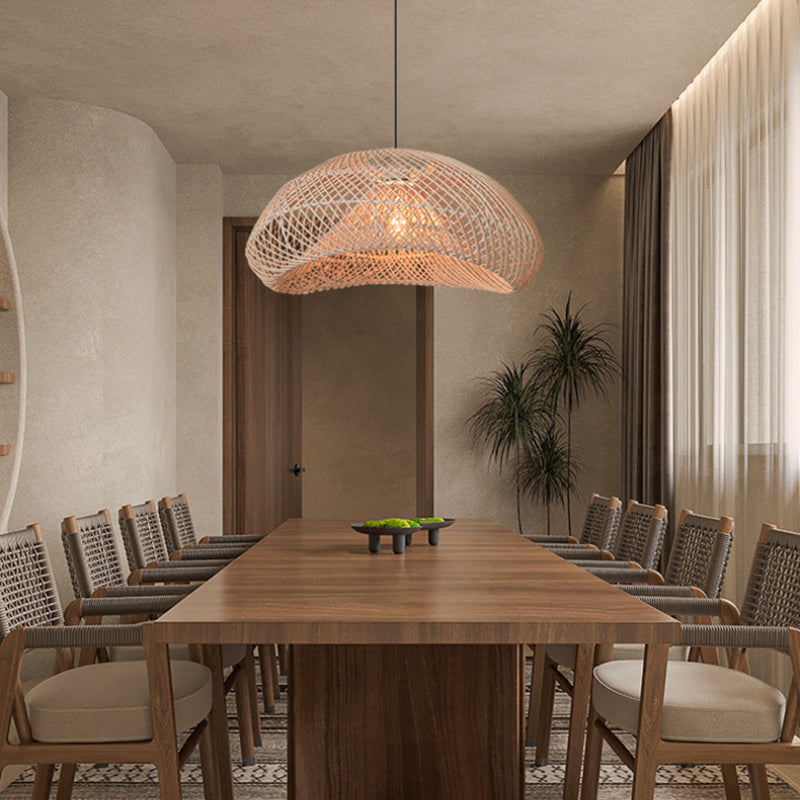 Hand-Woven Rattan Wave Pendant Light - Organic Boho Wicker Chandelier