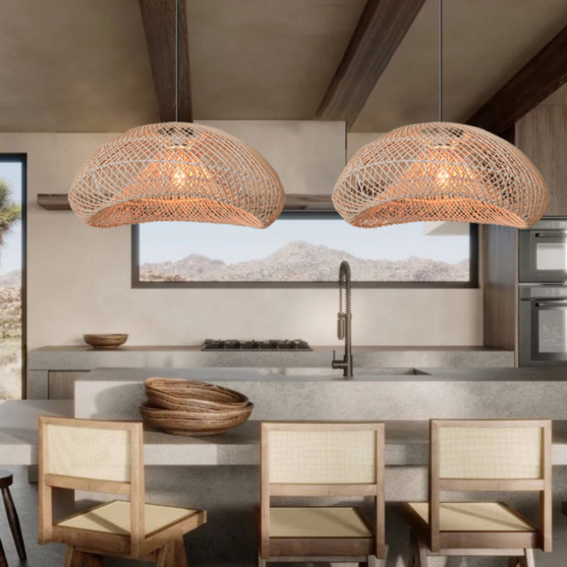 Hand-Woven Rattan Wave Pendant Light - Organic Boho Wicker Chandelier