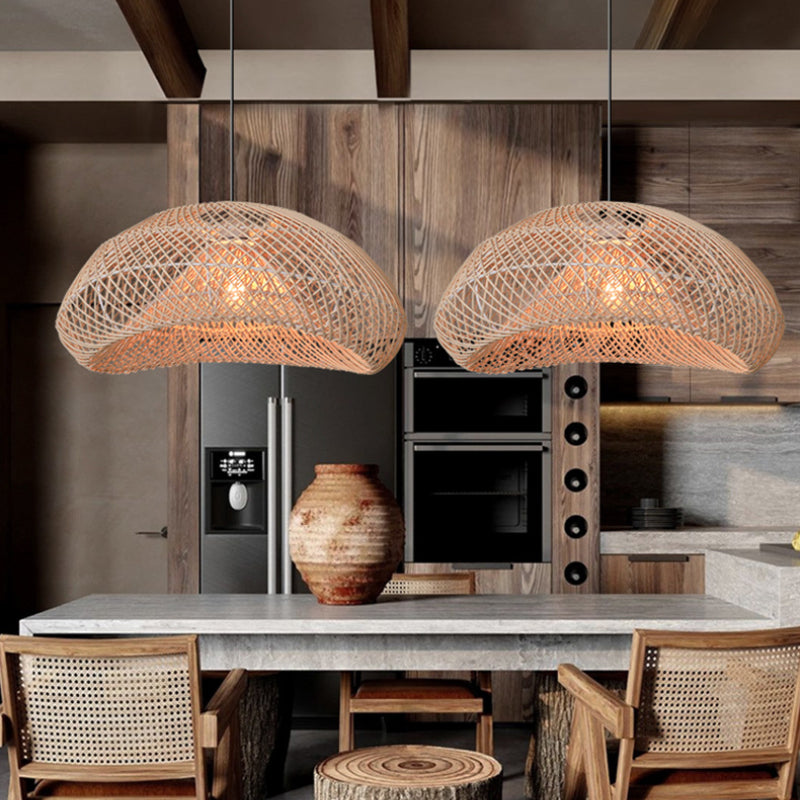 Hand-Woven Rattan Wave Pendant Light - Organic Boho Wicker Chandelier