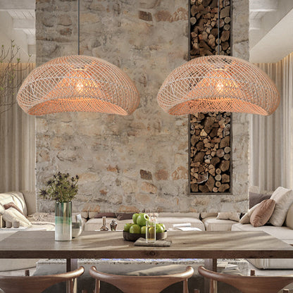 Rattan LampShade 1-Light Geometric Pendant Lights-[Modern pendant lighting for bedroom and living space]-Demolights UK