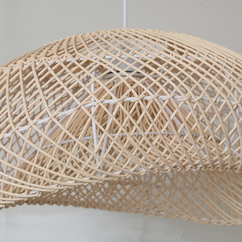 Hand-Woven Rattan Wave Pendant Light - Organic Boho Wicker Chandelier