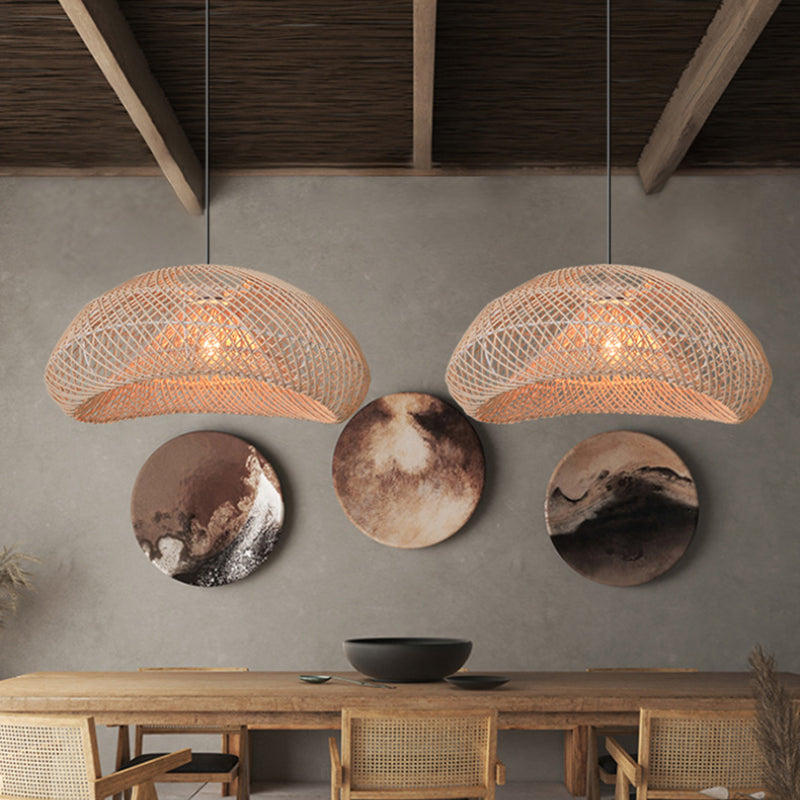 Hand-Woven Rattan Wave Pendant Light - Organic Boho Wicker Chandelier