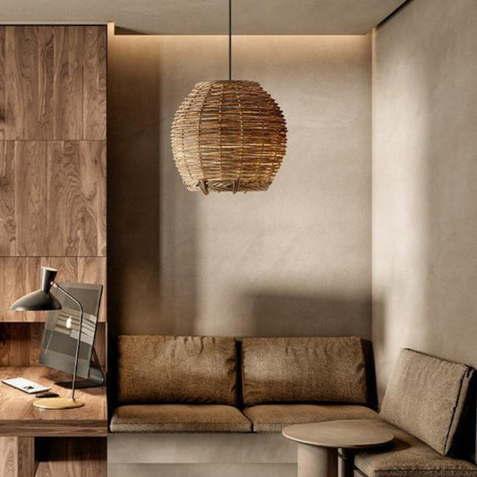 Retro Small Rattan Pendant Light for Dining Table-[Modern pendant lighting for bedroom and living space]-Demolights UK