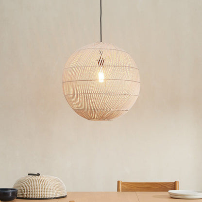 Modern Rattan Globe Pendant Light - Hand-Woven Boho Orb Chandelier