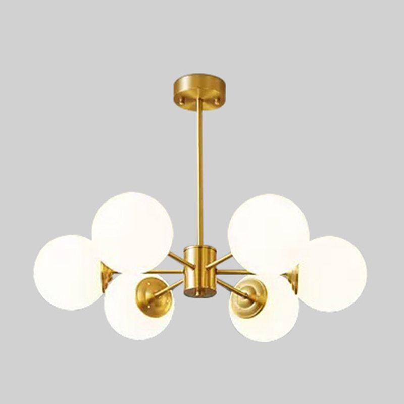 Modern Brass Sputnik Chandelier - 6-Light Opal Globe Chandelier