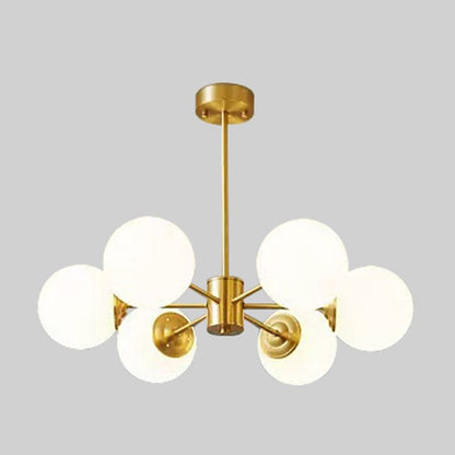 Modern Brass Sputnik Chandelier - 6-Light Opal Globe Chandelier