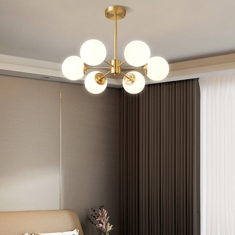 Modern Brass Sputnik Chandelier - 6-Light Opal Globe Chandelier