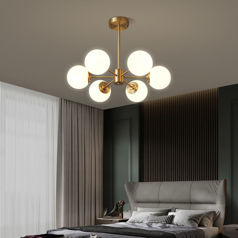 Modern Brass Sputnik Chandelier - 6-Light Opal Globe Chandelier