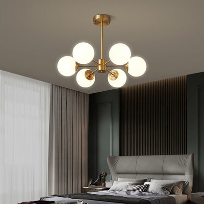 Modern Brass Sputnik Chandelier - 6-Light Opal Globe Chandelier