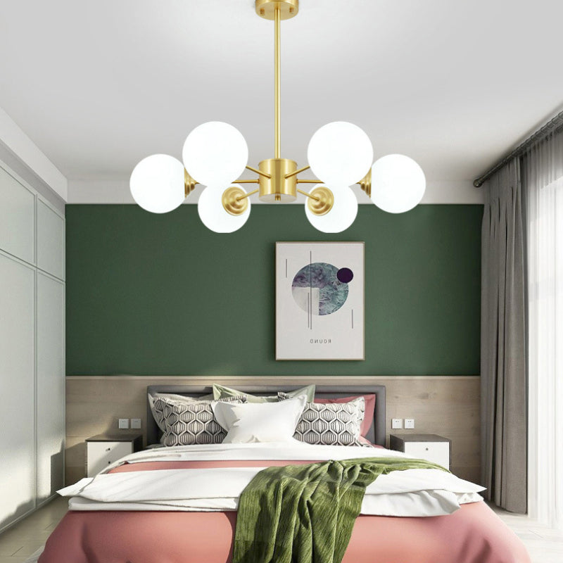 Modern Brass Sputnik Chandelier - 6-Light Opal Globe Chandelier