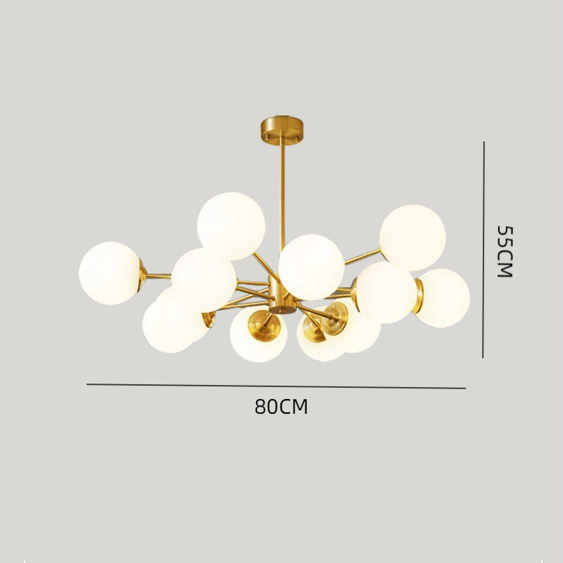 Large 12-Light Modern Brass Sputnik Chandelier - Opal Globe Lamp