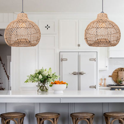 Wicker Farmhouse Kitchen Lighting Pendant Lamp Shade