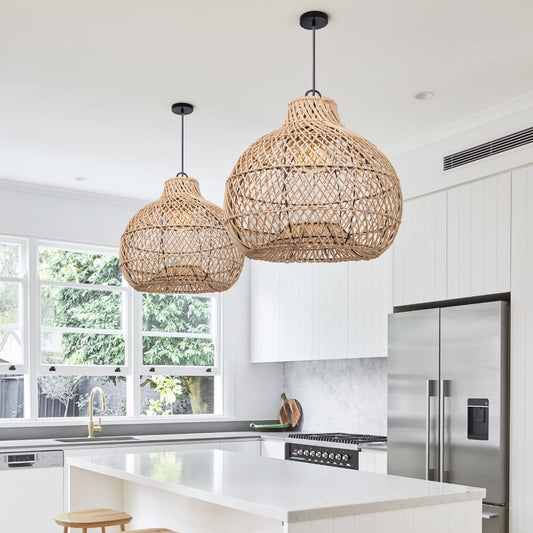 Wicker Farmhouse Kitchen Lighting Pendant Lamp Shade-[Modern pendant lighting for bedroom and living space]-Demolights UK