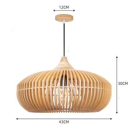 Modern Slatted Wood Pendant Light - Nordic Pumpkin Wood Chandelier