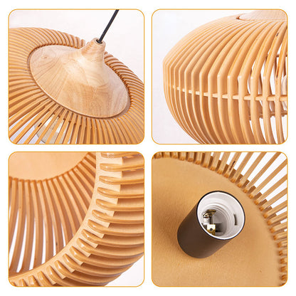 Modern Slatted Wood Pendant Light - Nordic Pumpkin Wood Chandelier