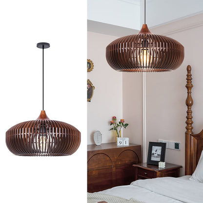 Modern Slatted Wood Pendant Light - Nordic Pumpkin Wood Chandelier