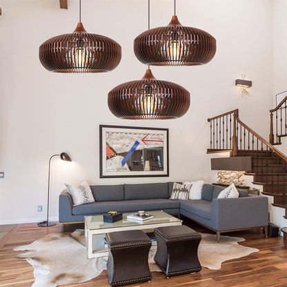 Modern Slatted Wood Pendant Light - Nordic Pumpkin Wood Chandelier