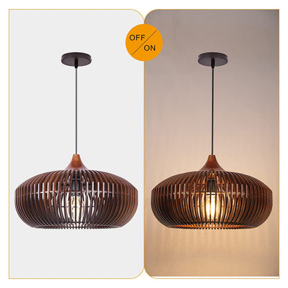Modern Slatted Wood Pendant Light - Nordic Pumpkin Wood Chandelier