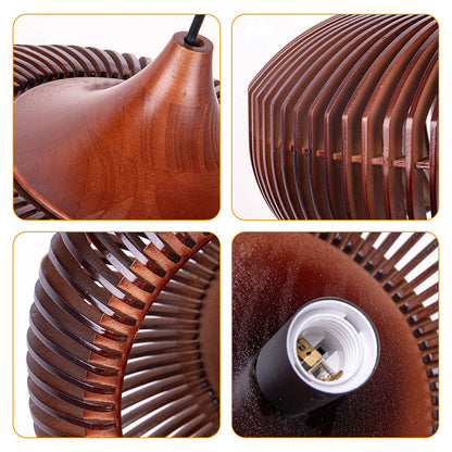 Modern Slatted Wood Pendant Light - Nordic Pumpkin Wood Chandelier