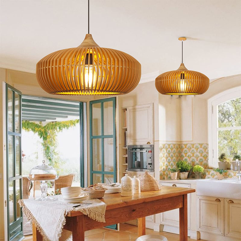 Modern Slatted Wood Pendant Light - Nordic Pumpkin Wood Chandelier