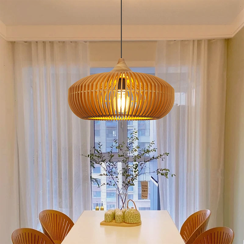 Modern Slatted Wood Pendant Light - Nordic Pumpkin Wood Chandelier