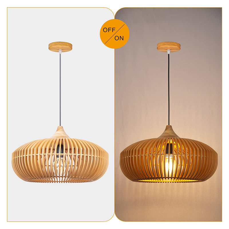 Modern Slatted Wood Pendant Light - Nordic Pumpkin Wood Chandelier