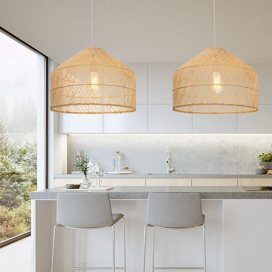 Handmade Wicker Hanging Lamp Round Ceiling Light Fixture-[Modern pendant lighting for bedroom and living space]-Demolights UK