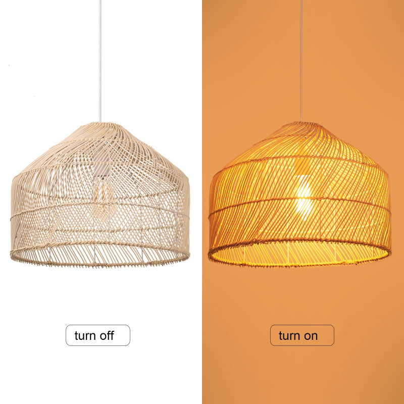 Handmade Wicker Hanging Lamp Round Ceiling Light Fixture