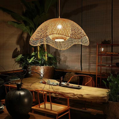 Bamboo Woven Flower Hanging Lighting Wicker Pendant Light