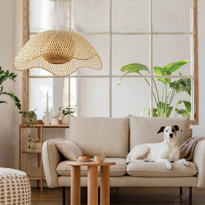 Bamboo Woven Flower Hanging Lighting Wicker Pendant Light