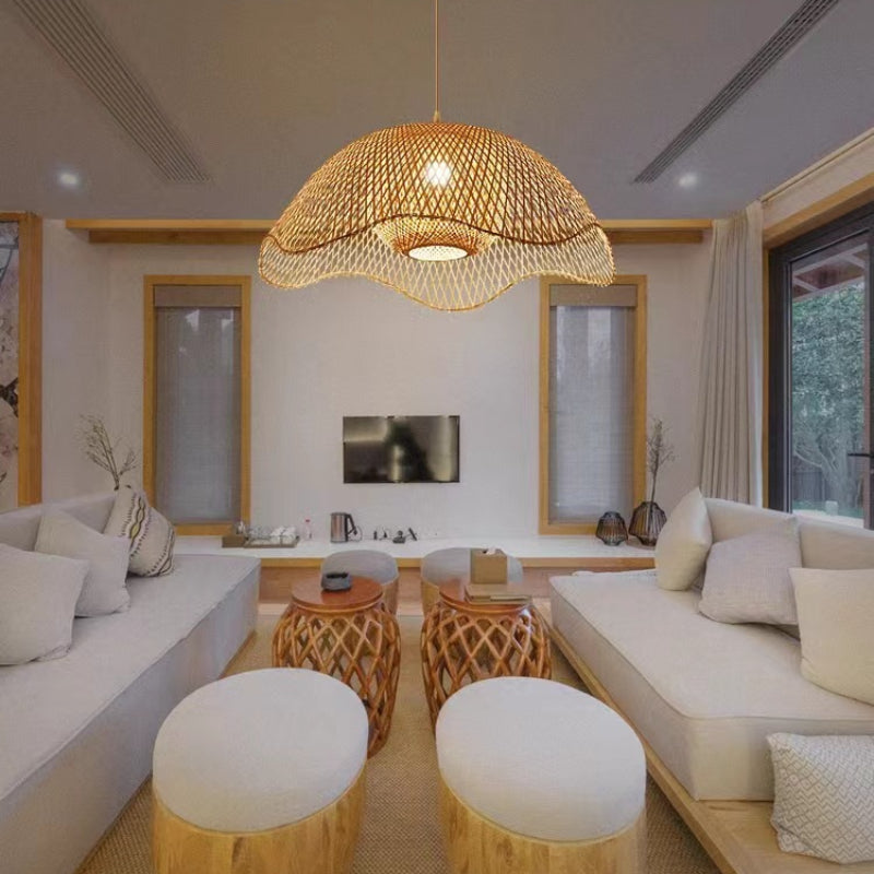 Bamboo Woven Flower Hanging Lighting Wicker Pendant Light