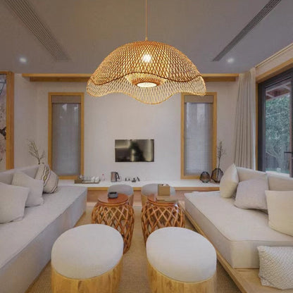 Bamboo Woven Flower Hanging Lighting Wicker Pendant Light