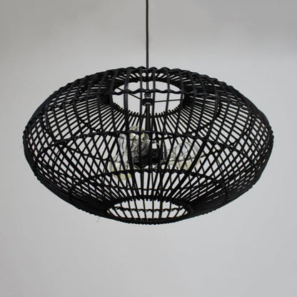 3-Light Oval Rattan Pendant Light Black Boho Ceiling Fixture