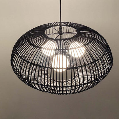 3-Light Oval Rattan Pendant Light Black Boho Ceiling Fixture