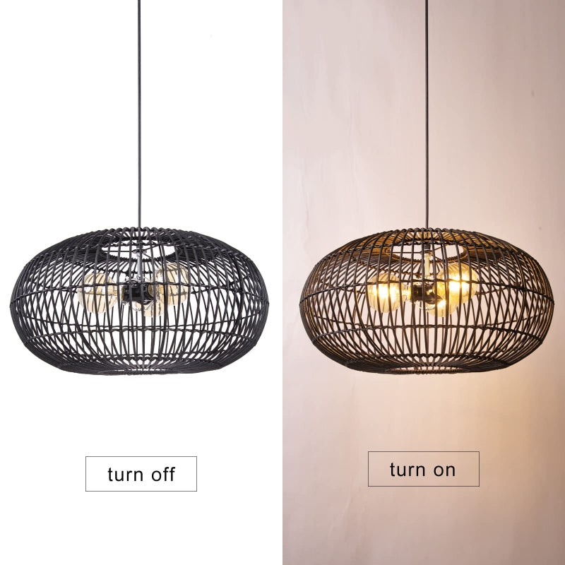 3-Light Oval Rattan Pendant Light Black Boho Ceiling Fixture