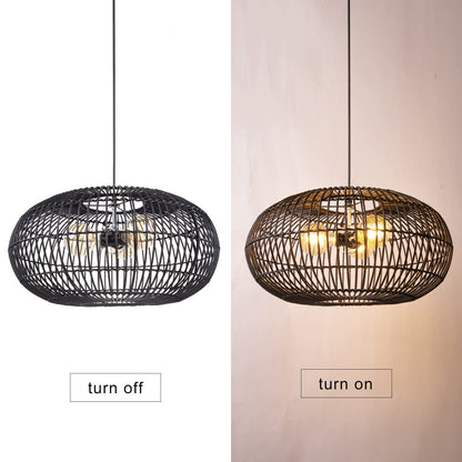 3-Light Oval Rattan Pendant Light Black Boho Ceiling Fixture