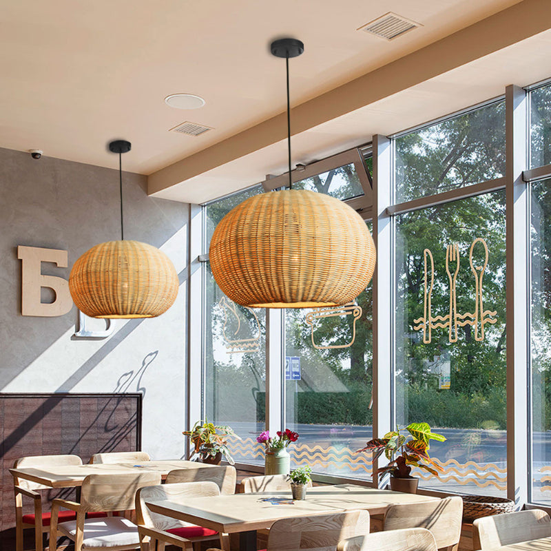 Round Wicker Rattan Basket Pendant Light-[Modern pendant lighting for bedroom and living space]-Demolights UK