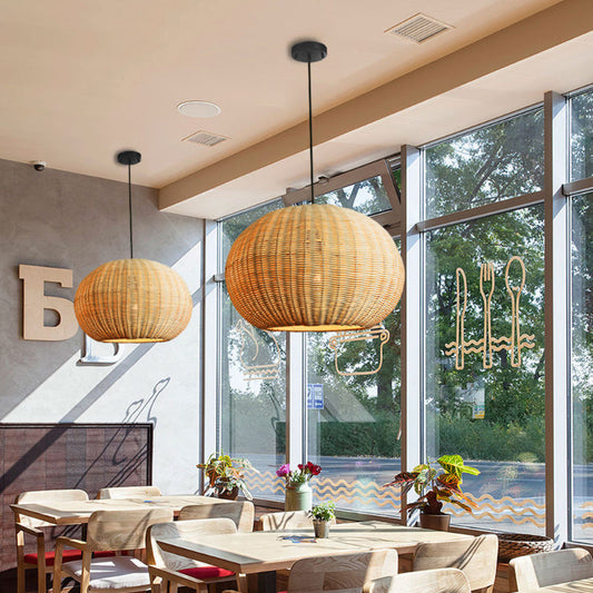 Round Wicker Rattan Basket Pendant Light-[Modern pendant lighting for bedroom and living space]-Demolights UK