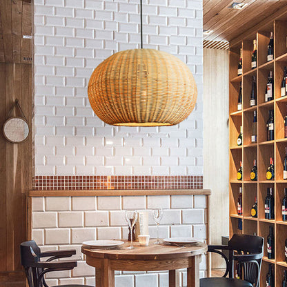 Round Wicker Rattan Basket Pendant Light