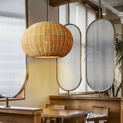 Round Wicker Rattan Basket Pendant Light
