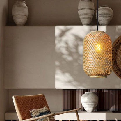 Lantern Pendant Light Bamboo Lampshades For Dining Room