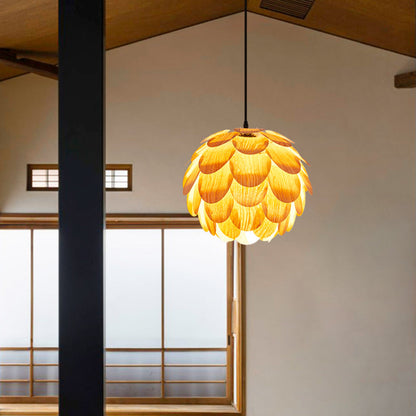 Nordic Wooden Single Globe Pendant Lights with Scale Accents