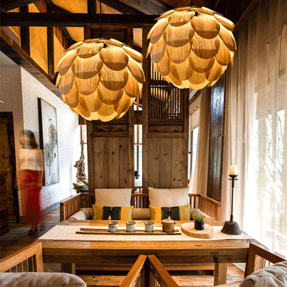 Nordic Wooden Single Globe Pendant Lights with Scale Accents