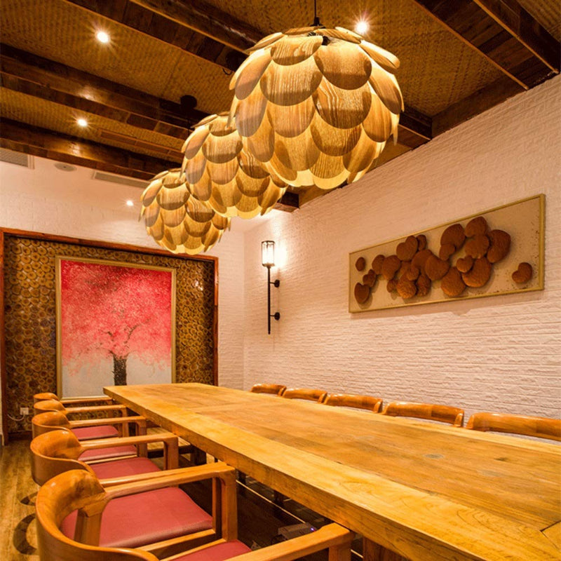 Nordic Wooden Single Globe Pendant Lights with Scale Accents